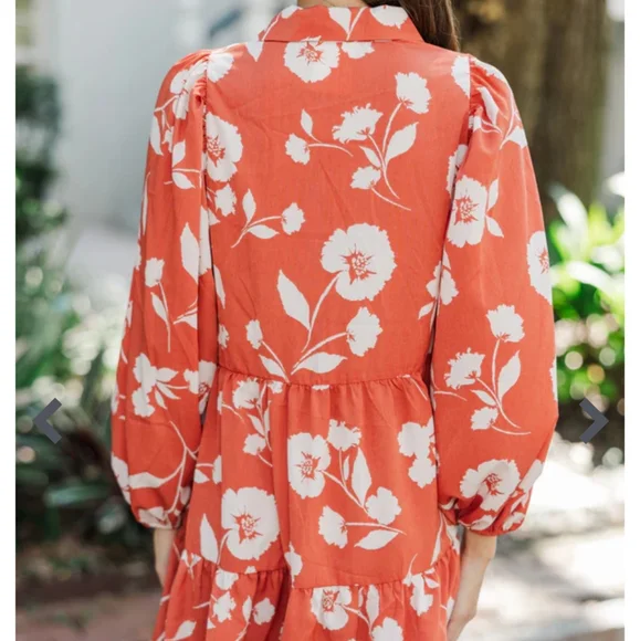 Floral Button-Up Dress in Orange and White - Picture 3 of 5
